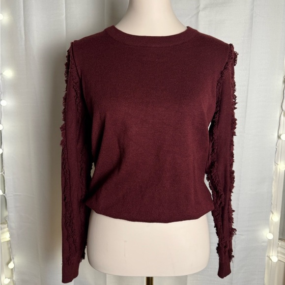 BiBi Burgundy Ruffled Crew Neck Sweater - Picture 1 of 7